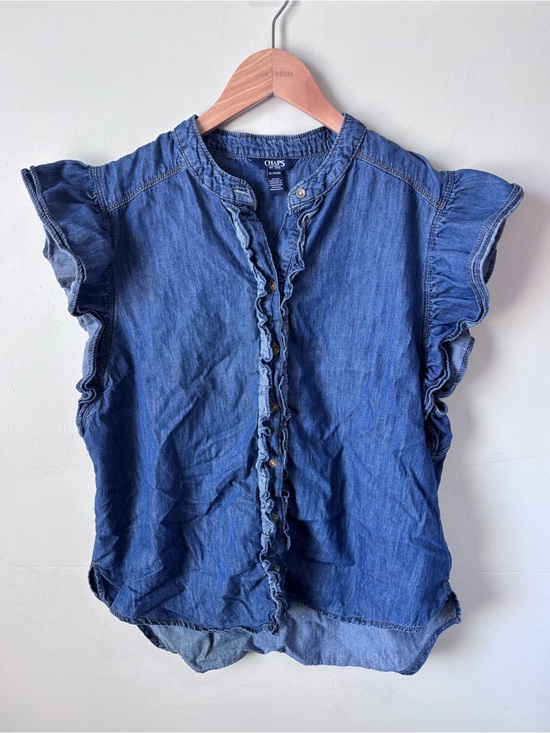 Chaps Tops - Chaps Ruffle-Trim Chambray Cap Sleeve Blouse | Size XL | Excellent Condition